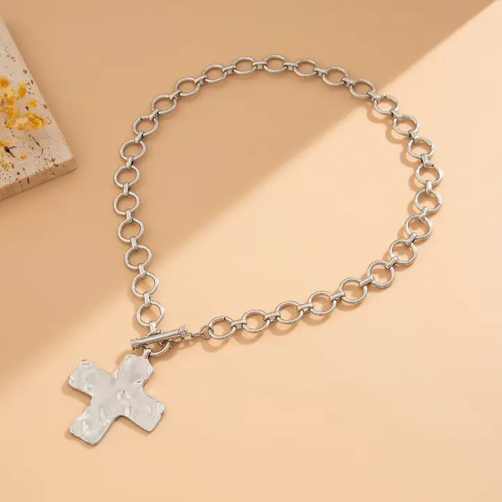 Blessed & Boujee Hammered Cross Necklace