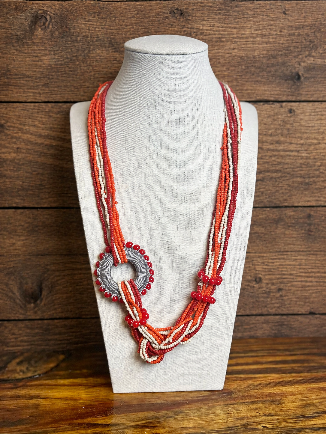 Seed Beads Wired Ring Charm Layered Necklace