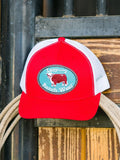 Lazy J Ranch Red & White Original Buckle Mid Profile Trucker Hat