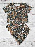 Dark Camo Printed Girls Scallop Shorts Set