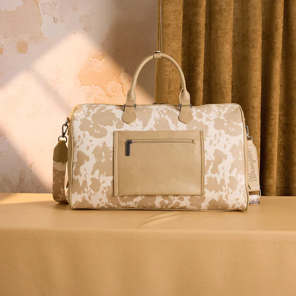 Wrangler Cow Print Fringe Weekender Bag- Cream