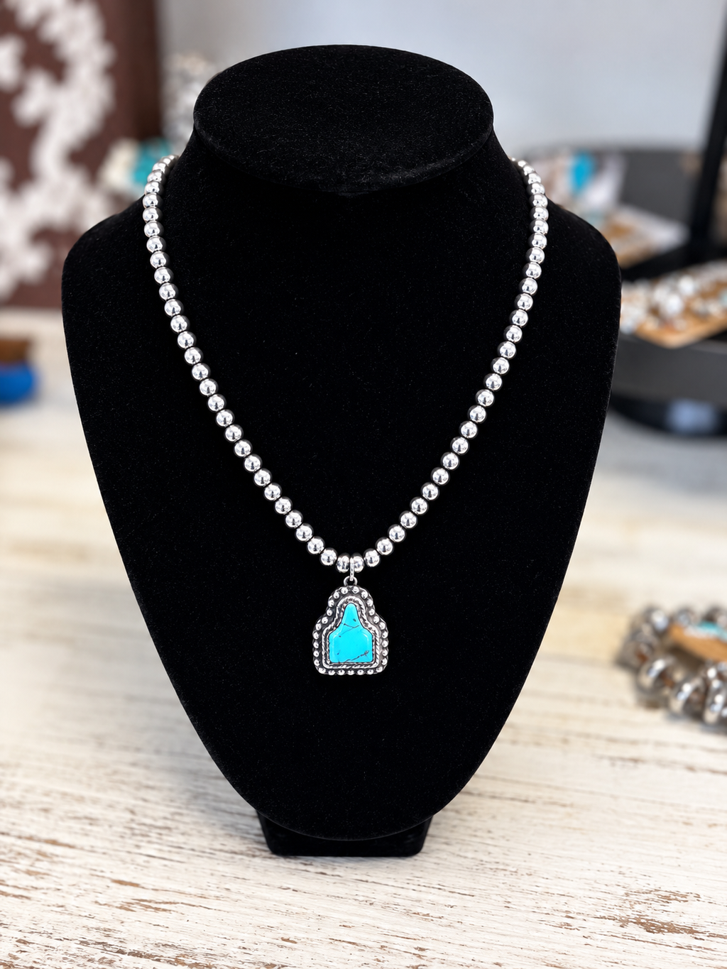 Western Ear Tag Stone Necklace