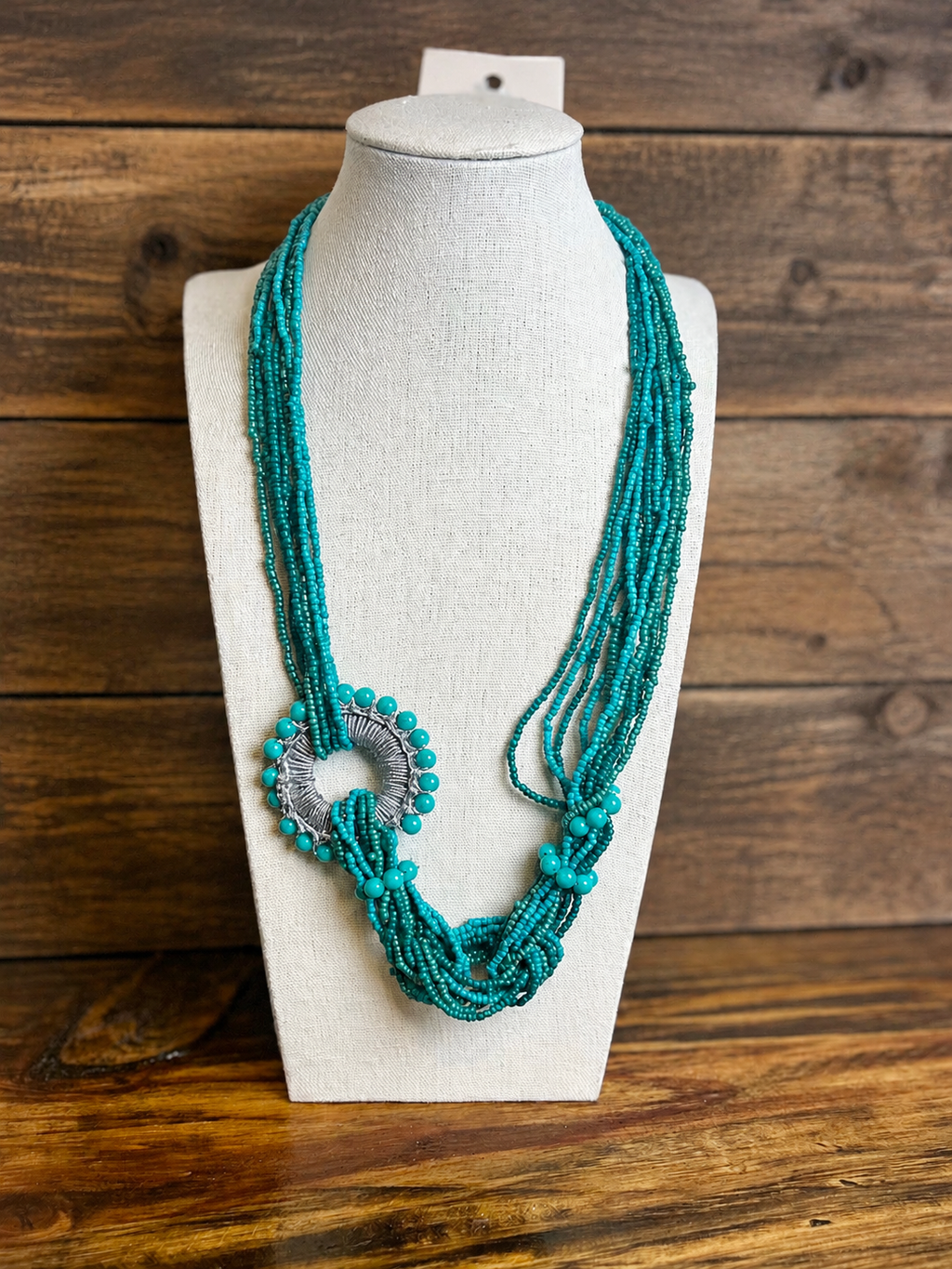 Seed Beads Wired Ring Charm Layered Necklace