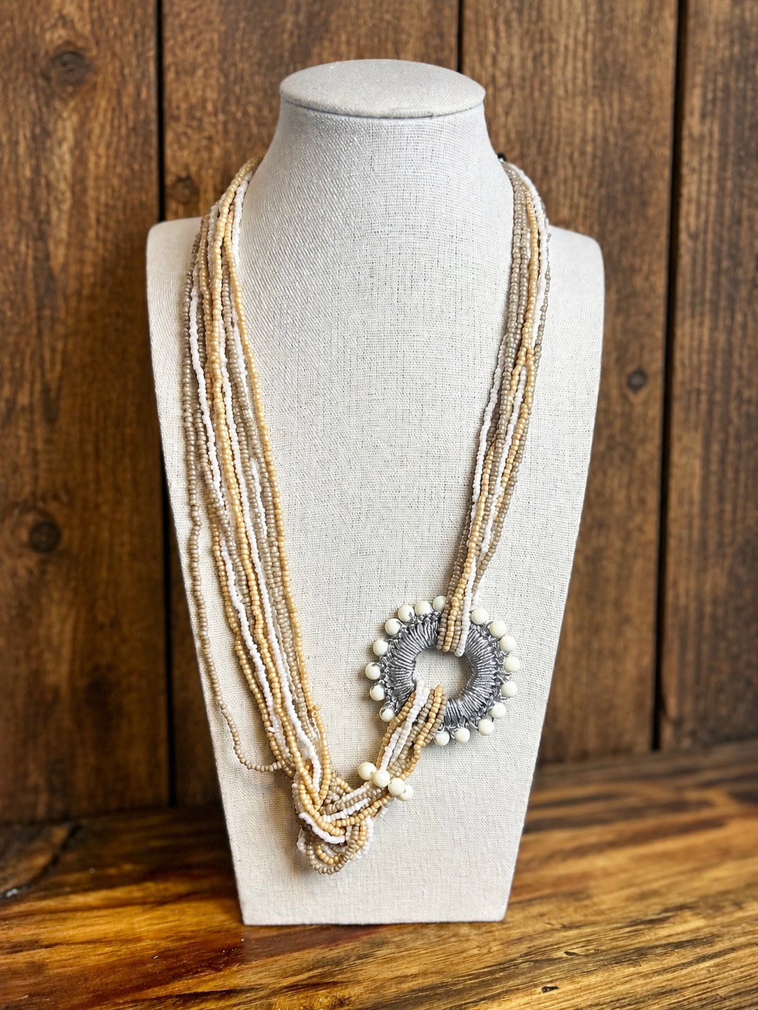 Seed Beads Wired Ring Charm Layered Necklace