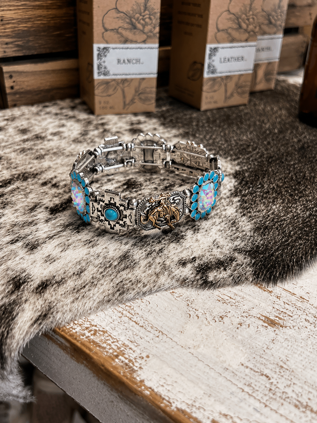 Western Rodeo Theme Stone Stretch Bracelet
