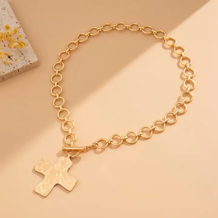 Blessed & Boujee Hammered Cross Necklace