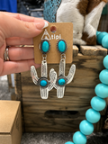 Handmade Western Cactus Turquoise Stone Stud Earrings