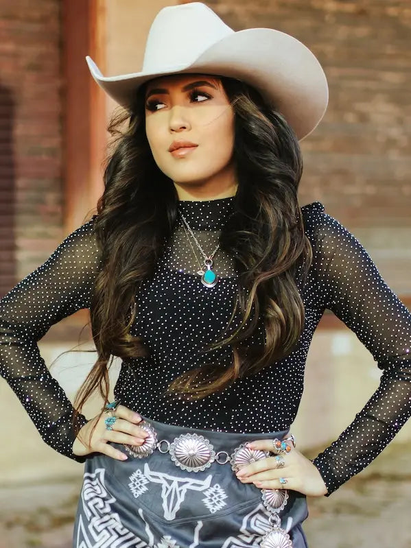 Black Rhinestone Mesh Bodysuit