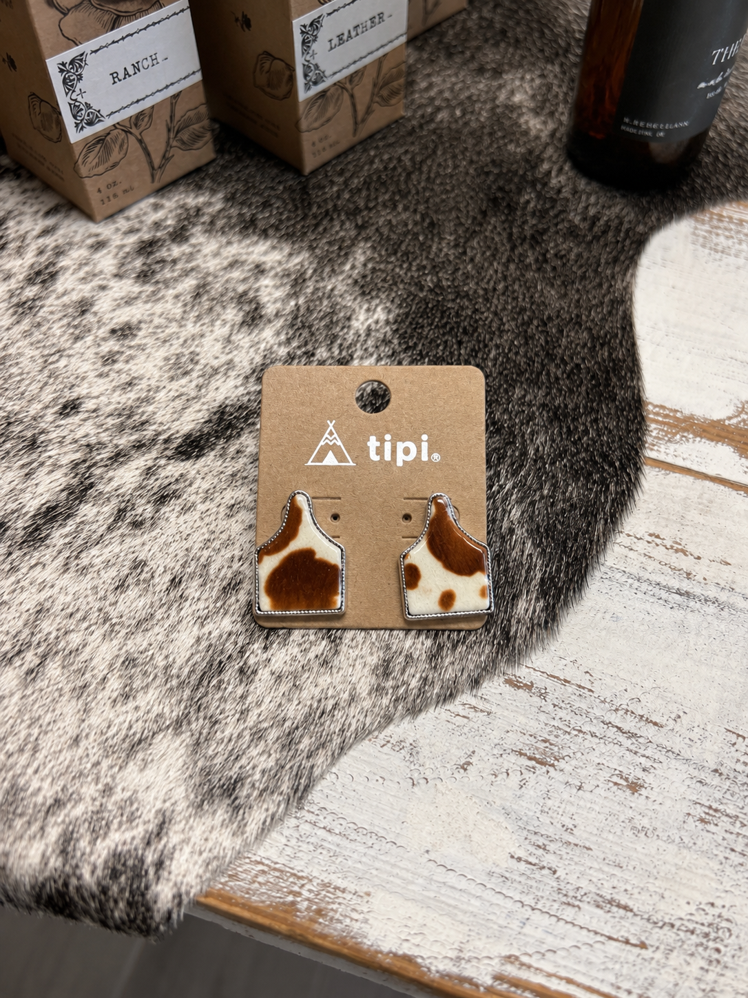 Western Cattle Tag Stone Stud Earrings
