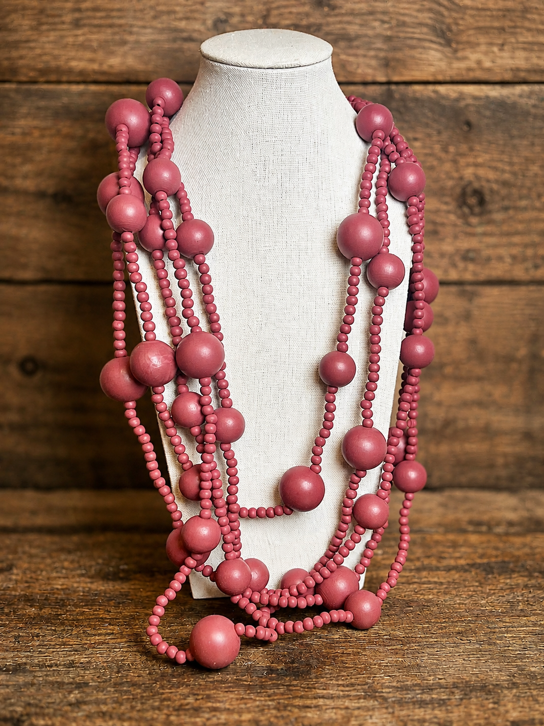 Multi Layered Statement Wooden Beads Necklace