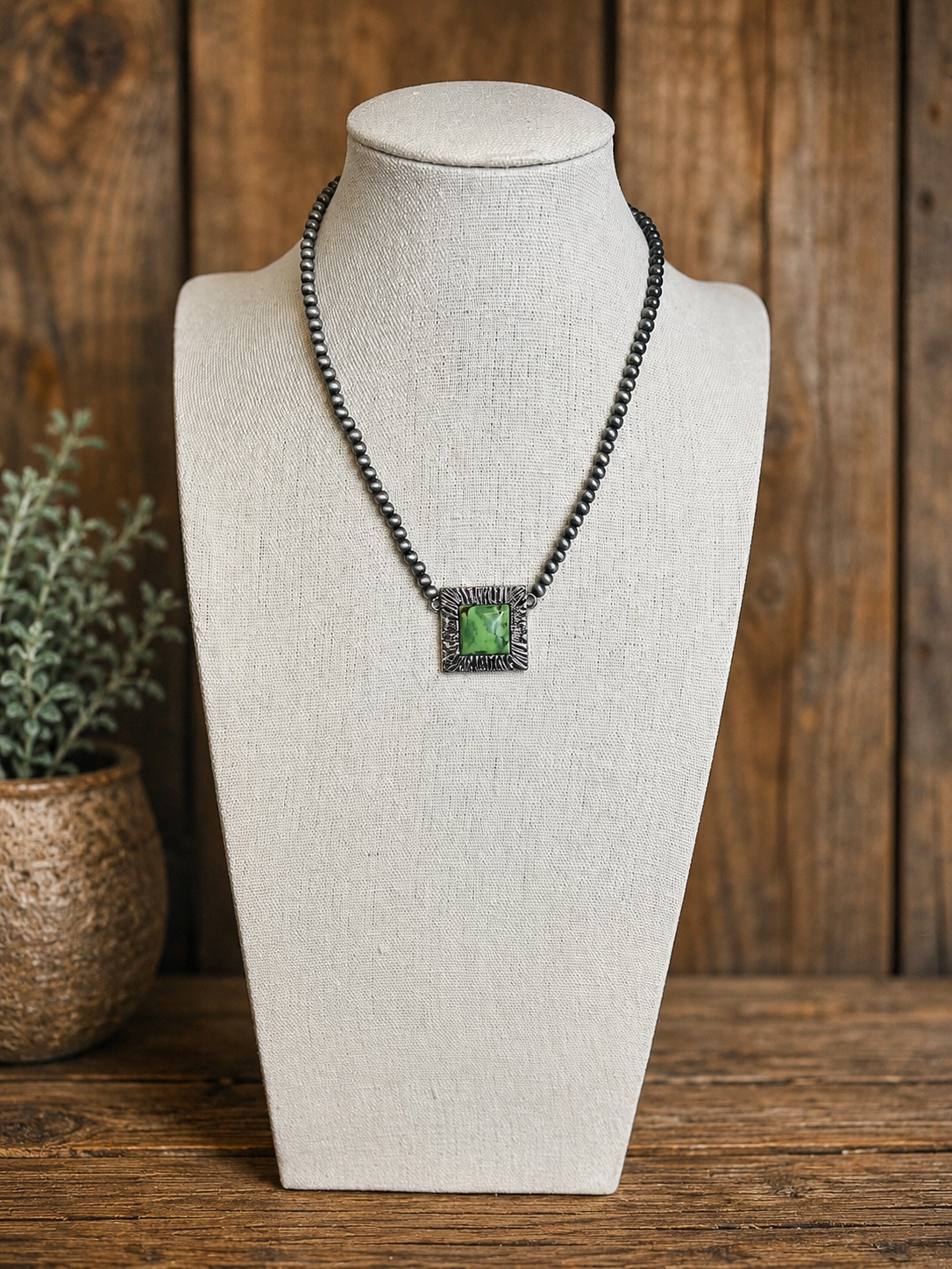 Square Stone Pendant Beads Collar Necklace