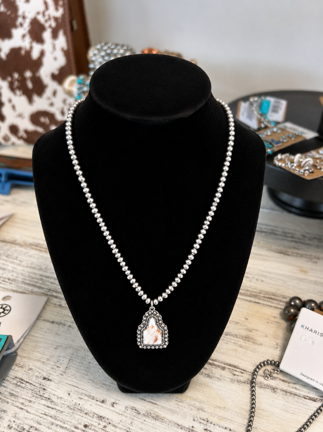 Western Ear Tag Stone Necklace