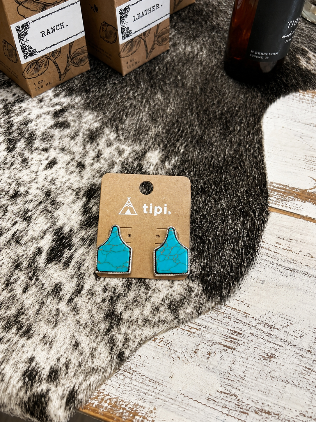 Western Cattle Tag Stone Stud Earrings