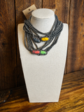 Oval Stone Pendant Beads Layered Choker Necklace