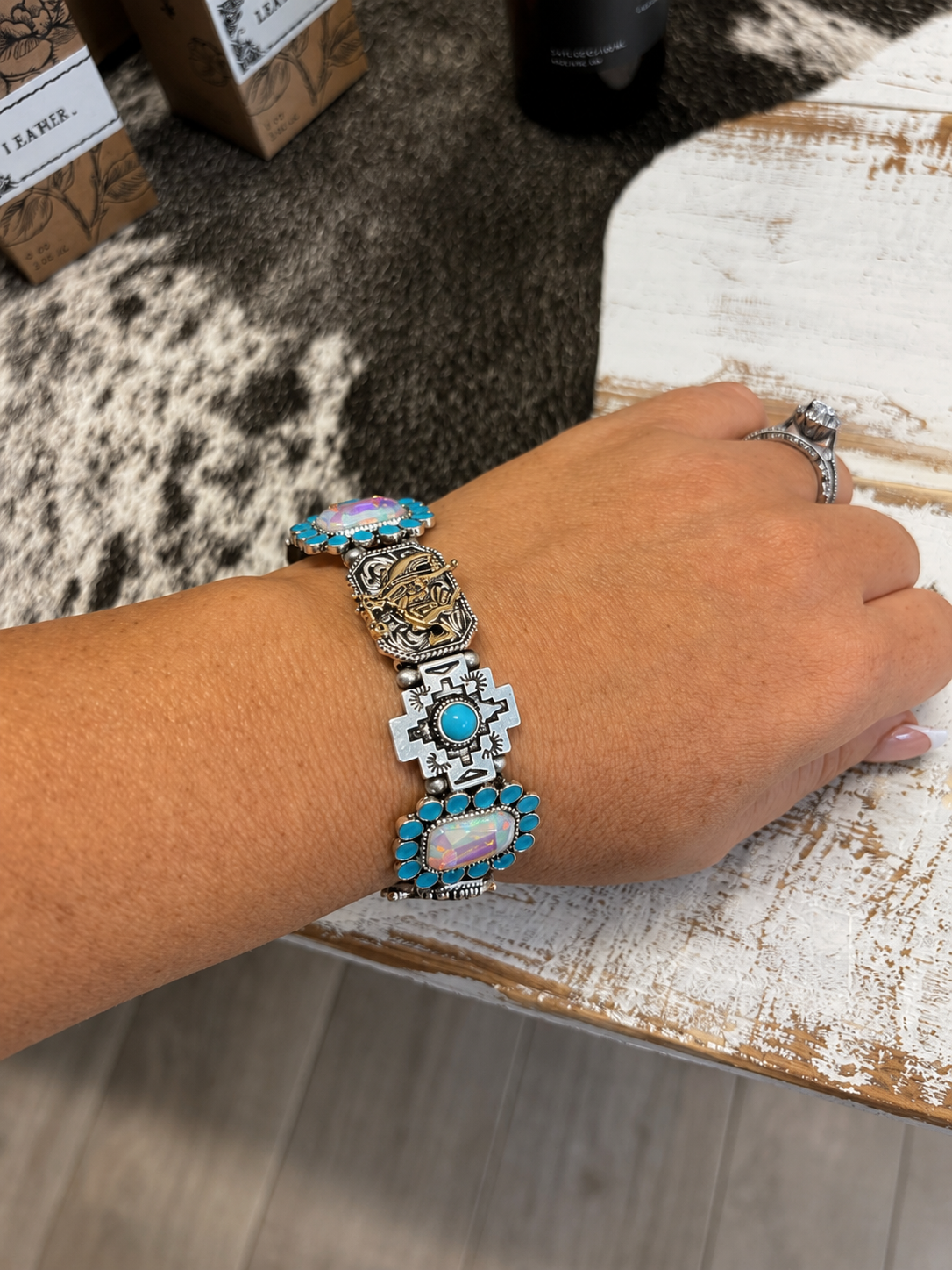 Western Rodeo Theme Stone Stretch Bracelet