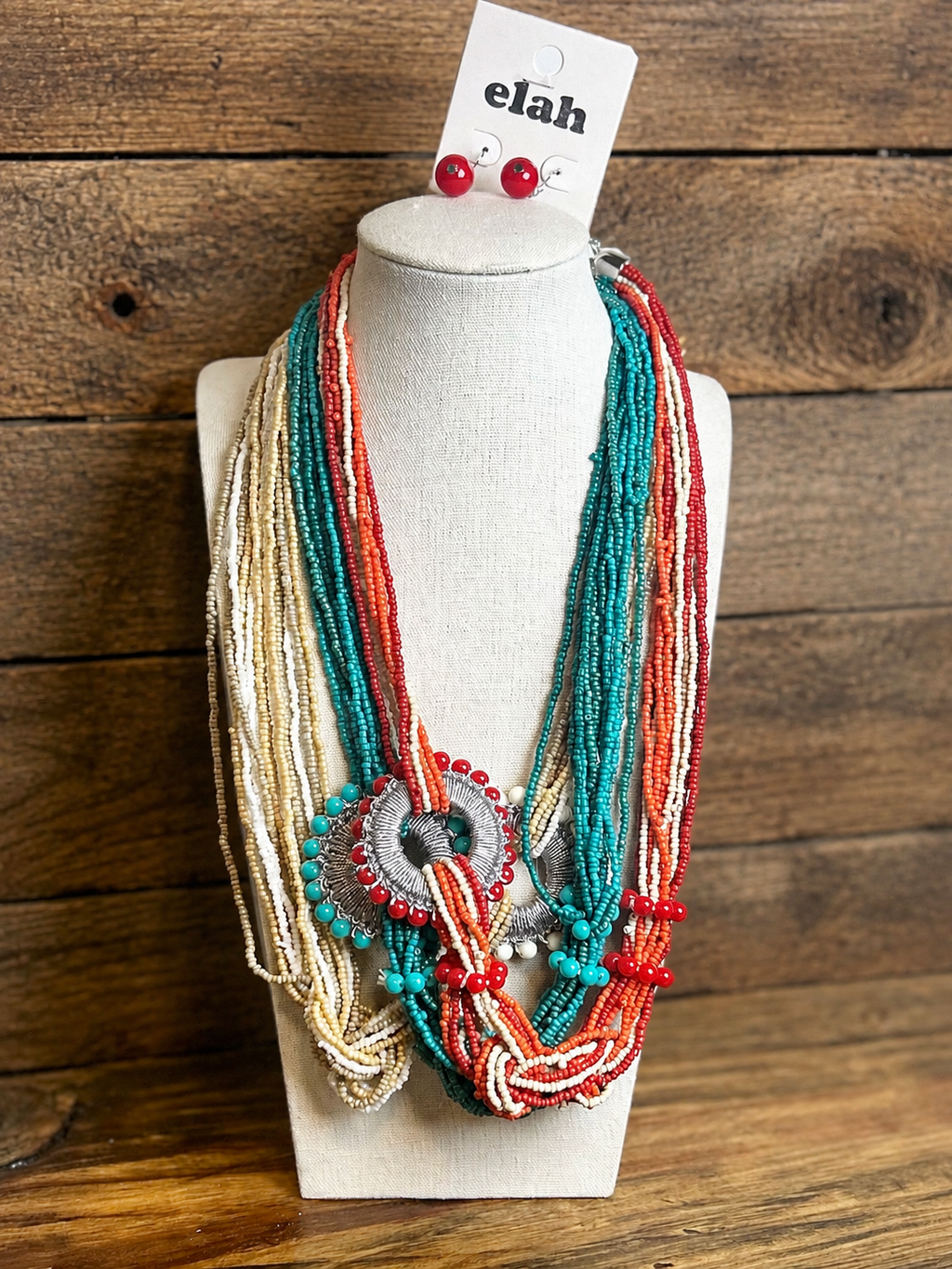 Seed Beads Wired Ring Charm Layered Necklace