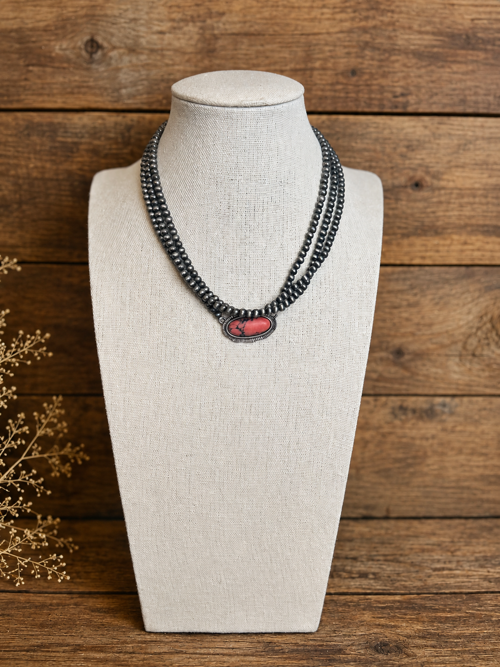 Oval Stone Pendant Beads Layered Choker Necklace