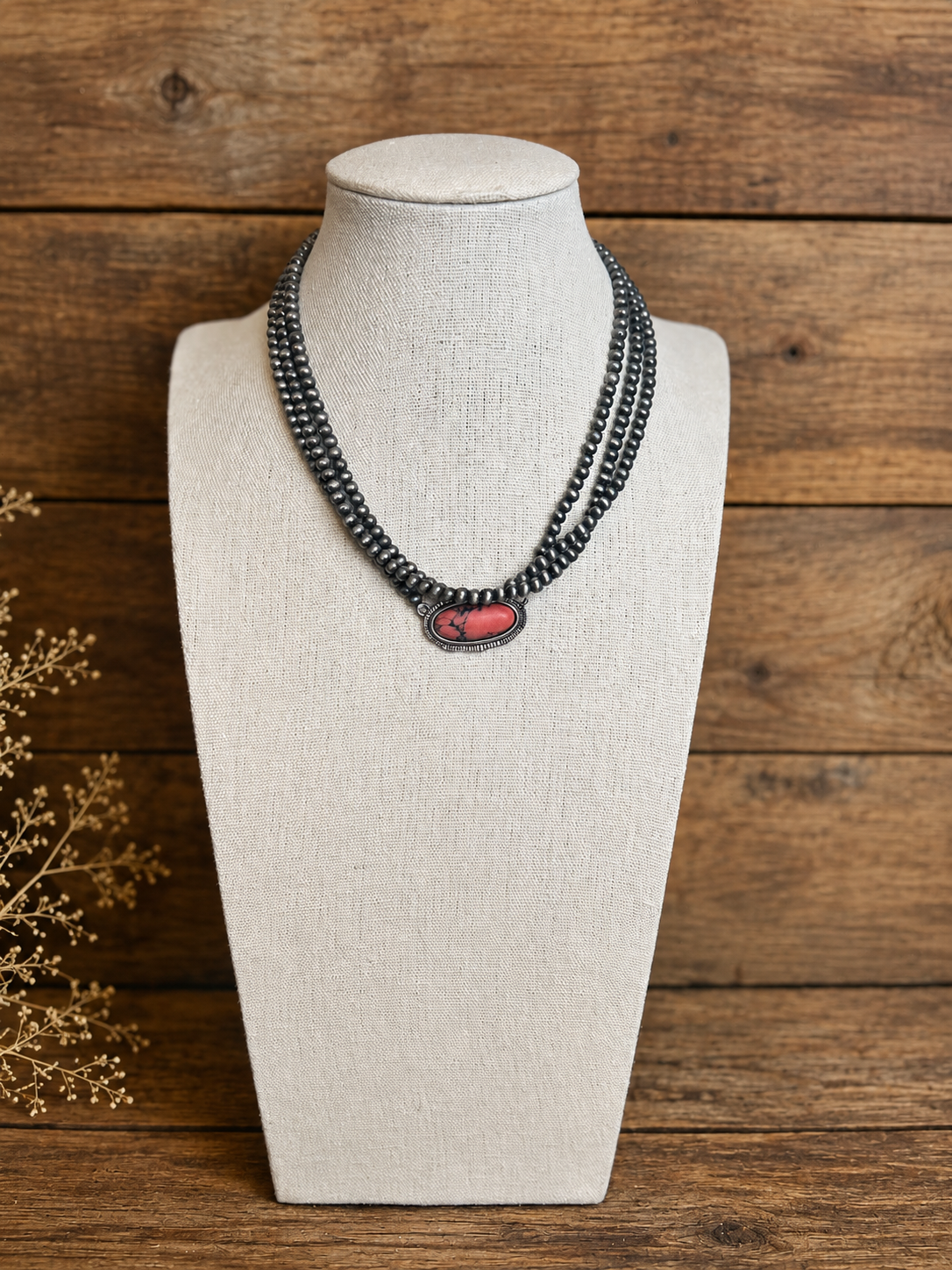 Oval Stone Pendant Beads Layered Choker Necklace