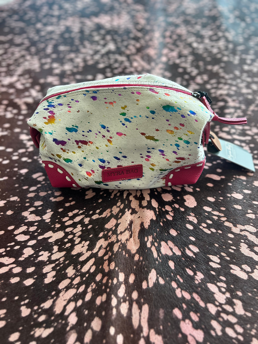 Myra Acid Wash Cowhide Cactus Confetti Cosmetic Bag