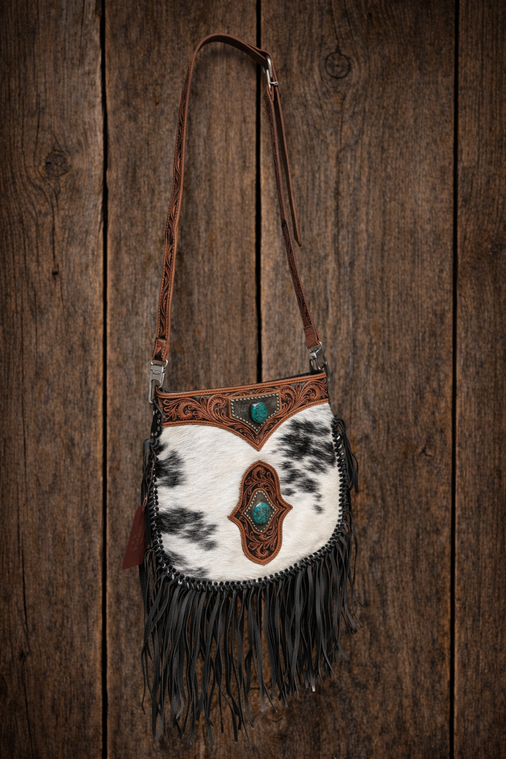 Loyal West Tassle Bag- Black & White Cowhide