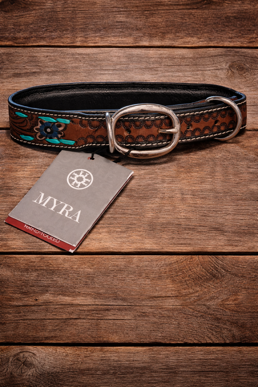 Myra Sunny Stitch Hand-tooled Leather Dog Collar