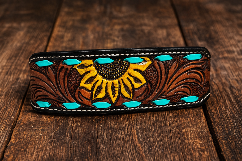 Myra Sunny Stitch Hand-tooled Leather Dog Collar