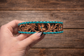 Myra Turquoise Tooled Leather Dog Collar
