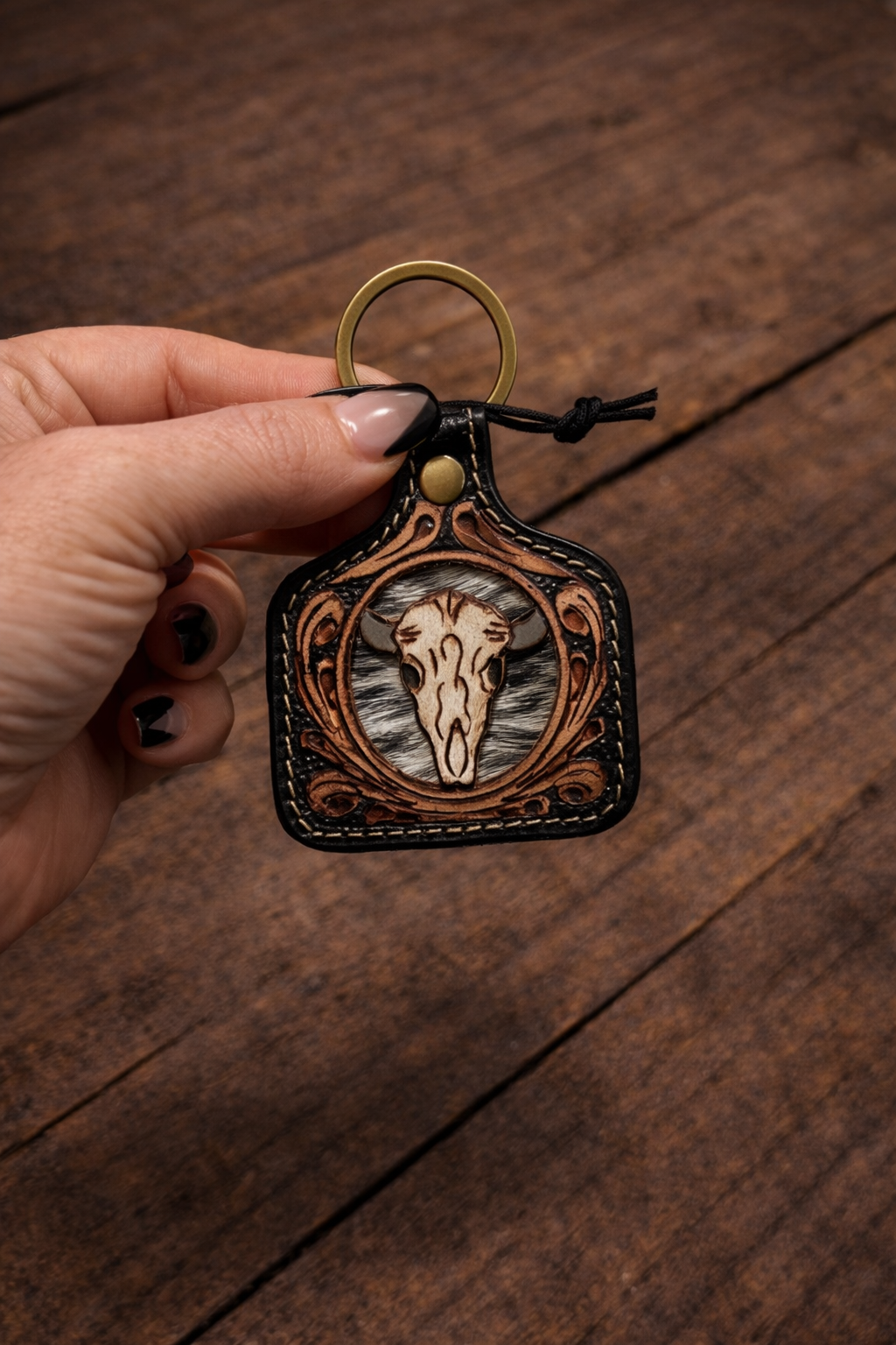 Myra Longhorn Leather & Cowhide Key Chain