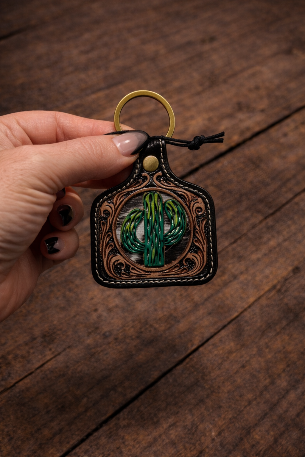 Myra Cactus Leather & Cowhide Key Chain