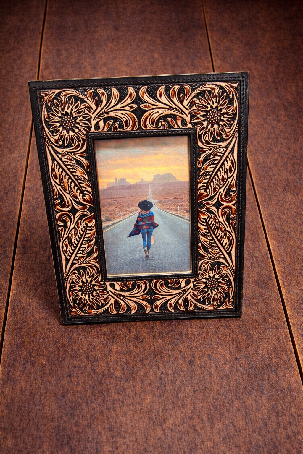 Myra Black Leather Tooled Picture Frame