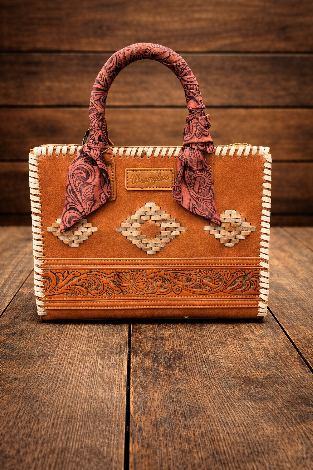 Wrangler Aztec Tote Crossbody with Scarf Handle