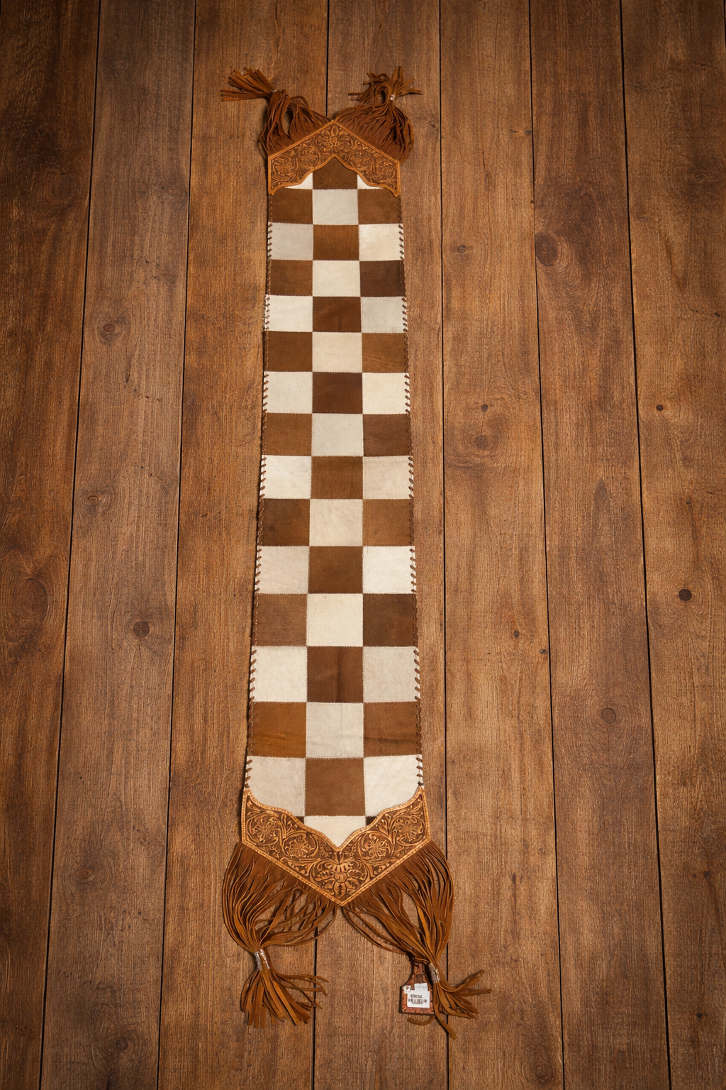 Cowhide Leather Checkered Table Runner