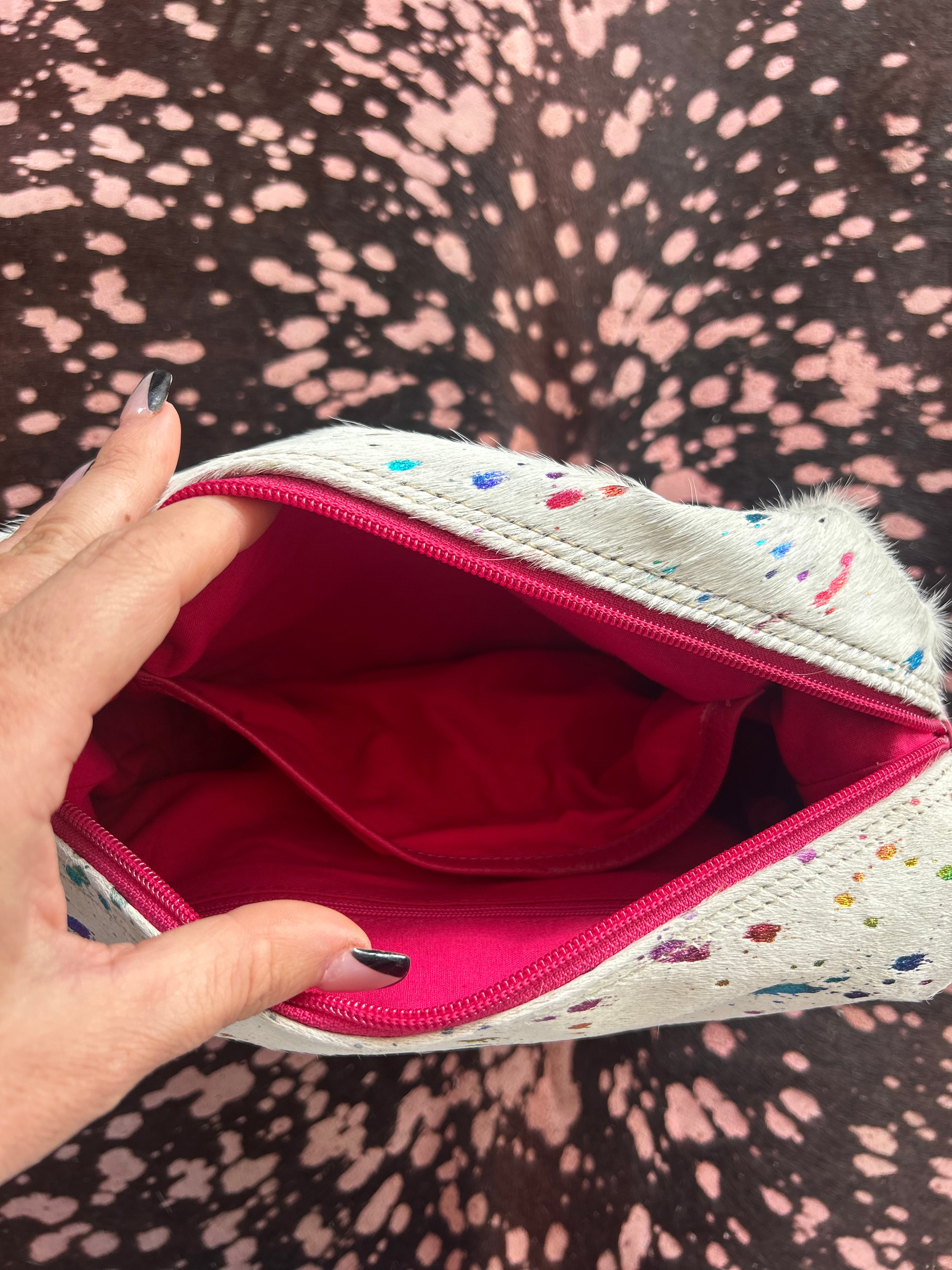 Myra Acid Wash Cowhide Cactus Confetti Cosmetic Bag