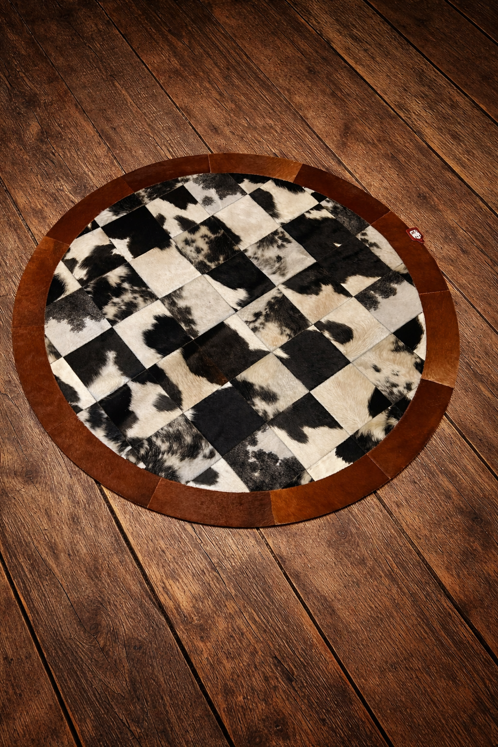 Black Cowhide Circle Area Rug 5x5