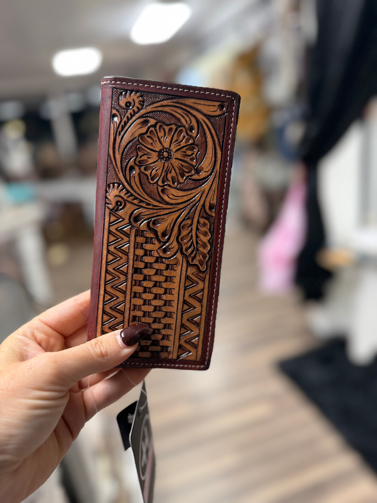 Saddle Basketweave Tooled Leather Wallet