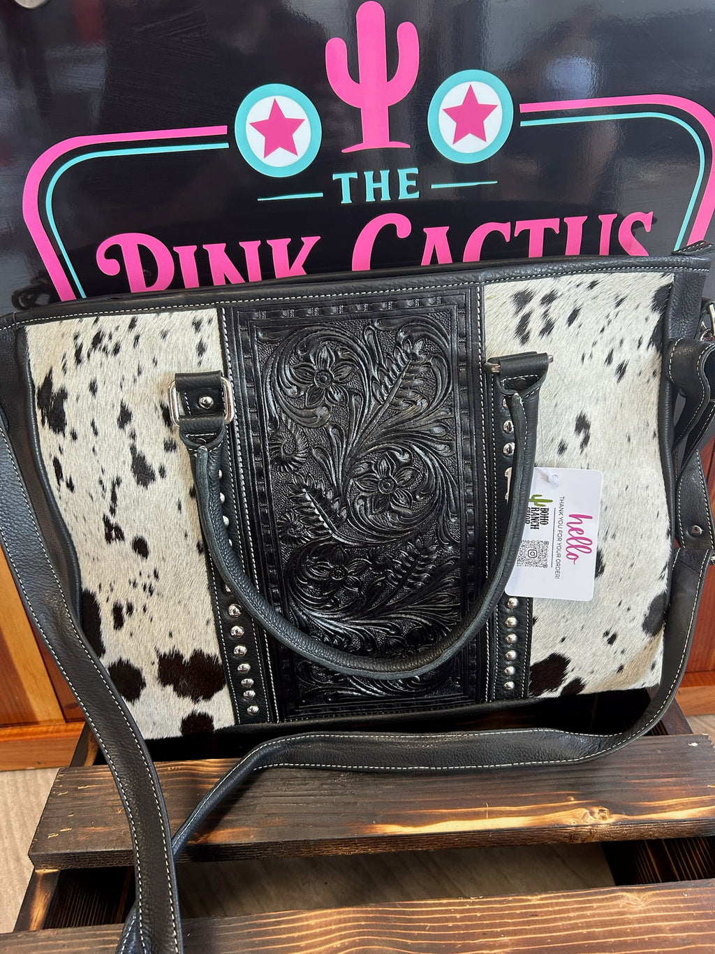 The Black Beauty Tooled Cowhide Tote