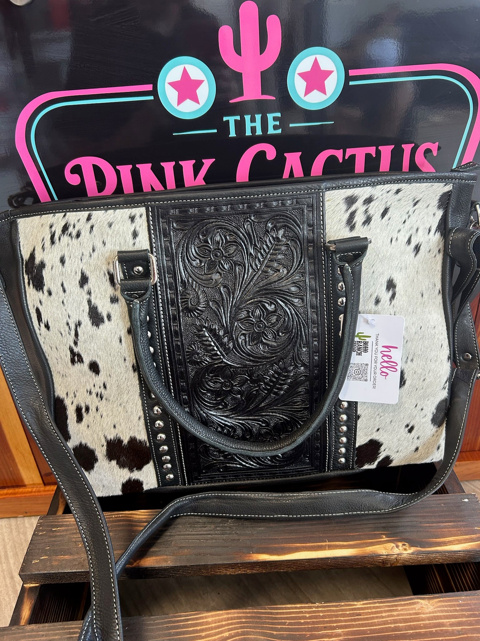 The Black Beauty Tooled Cowhide Tote