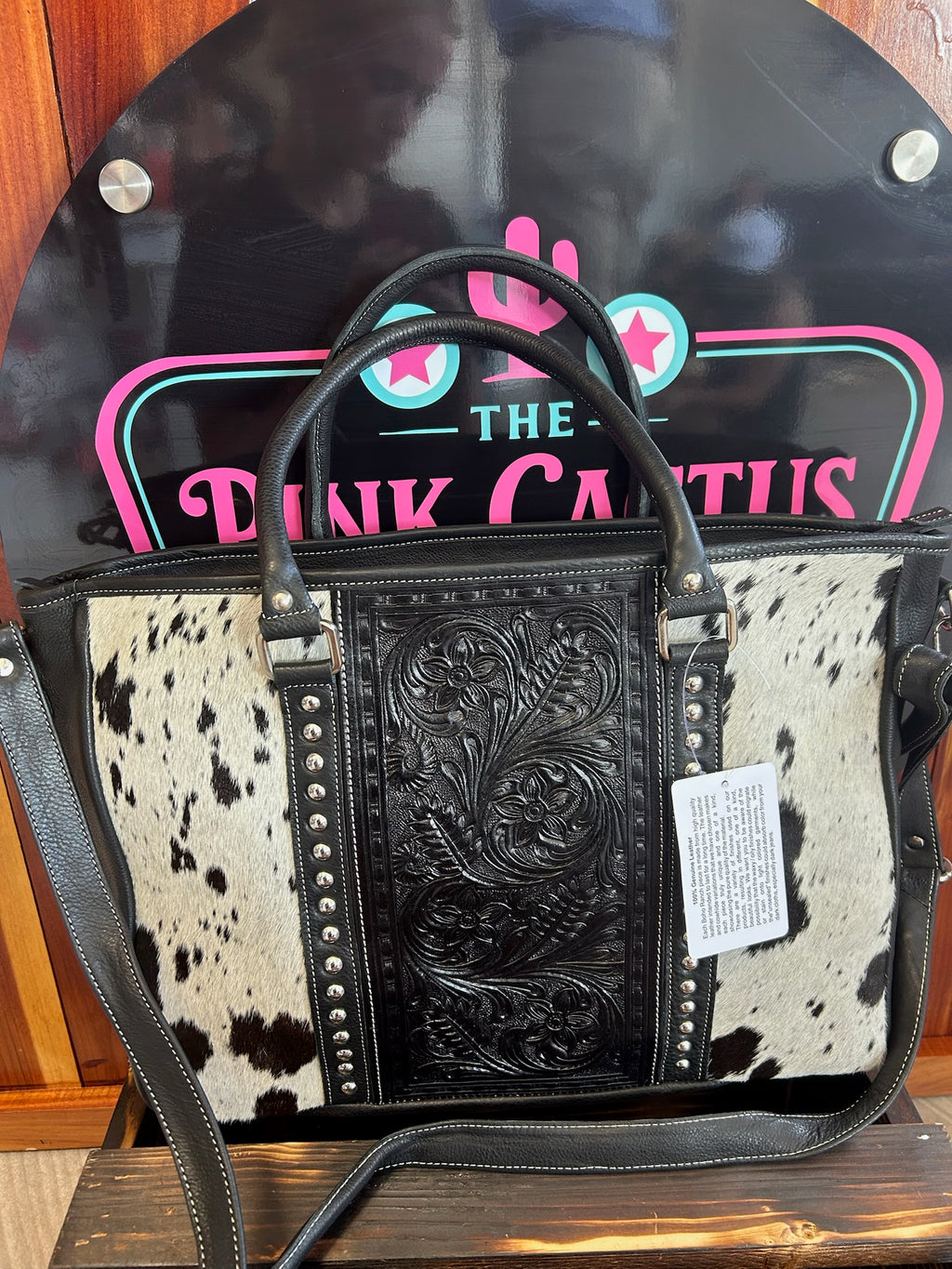 The Black Beauty Tooled Cowhide Tote