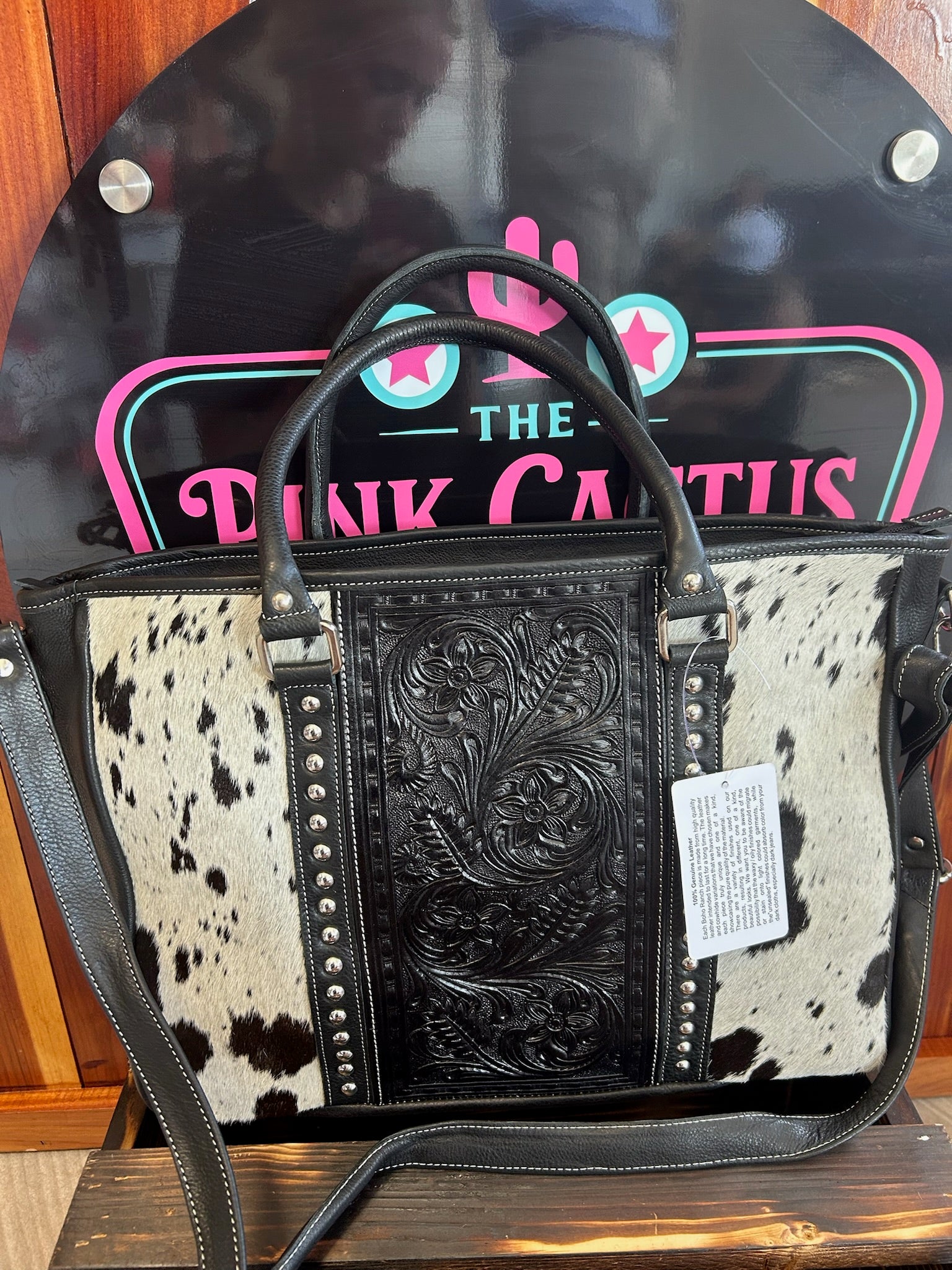 The Black Beauty Tooled Cowhide Tote