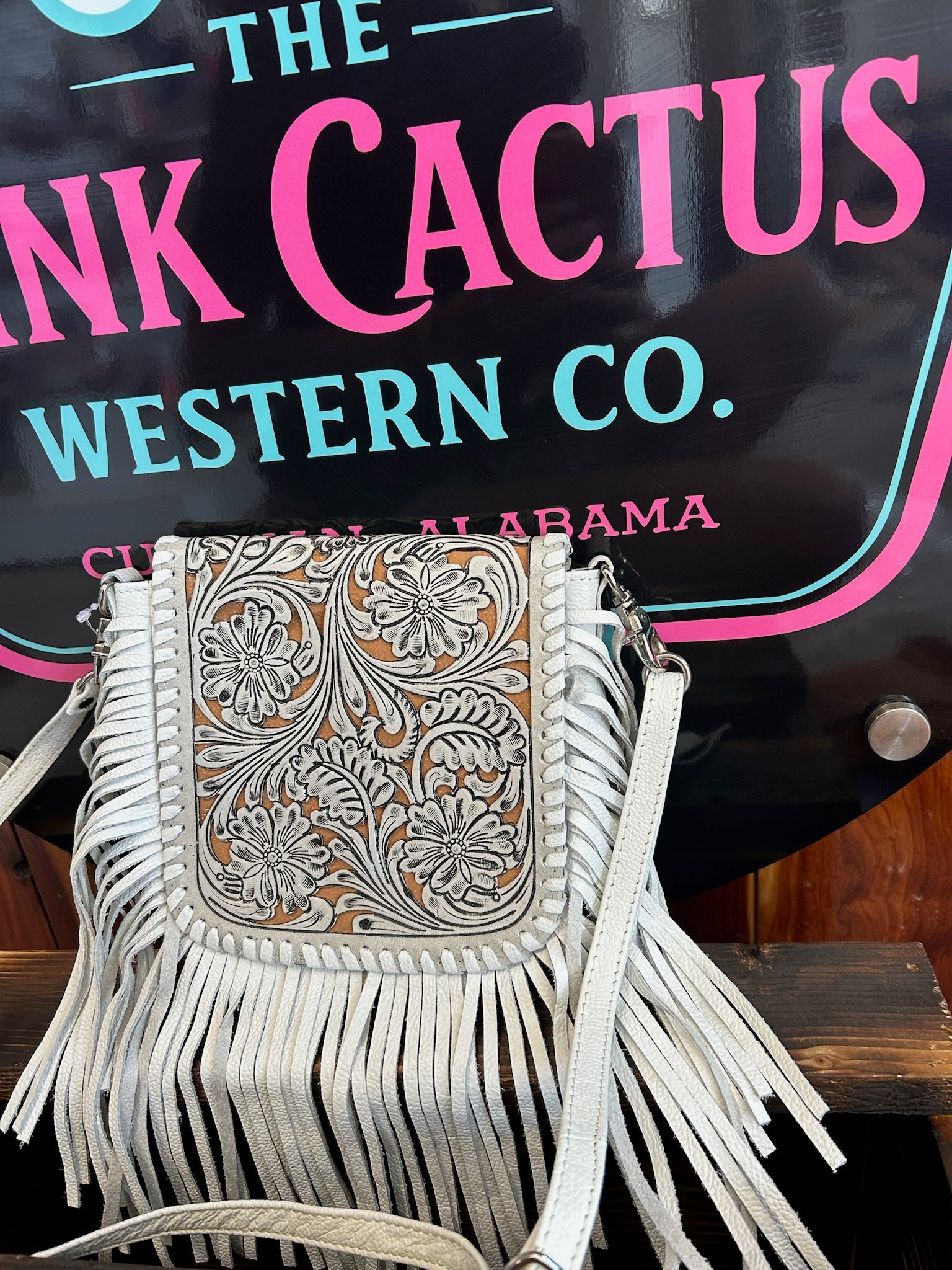 The White Magnolia Tooled Fringe Crossbody