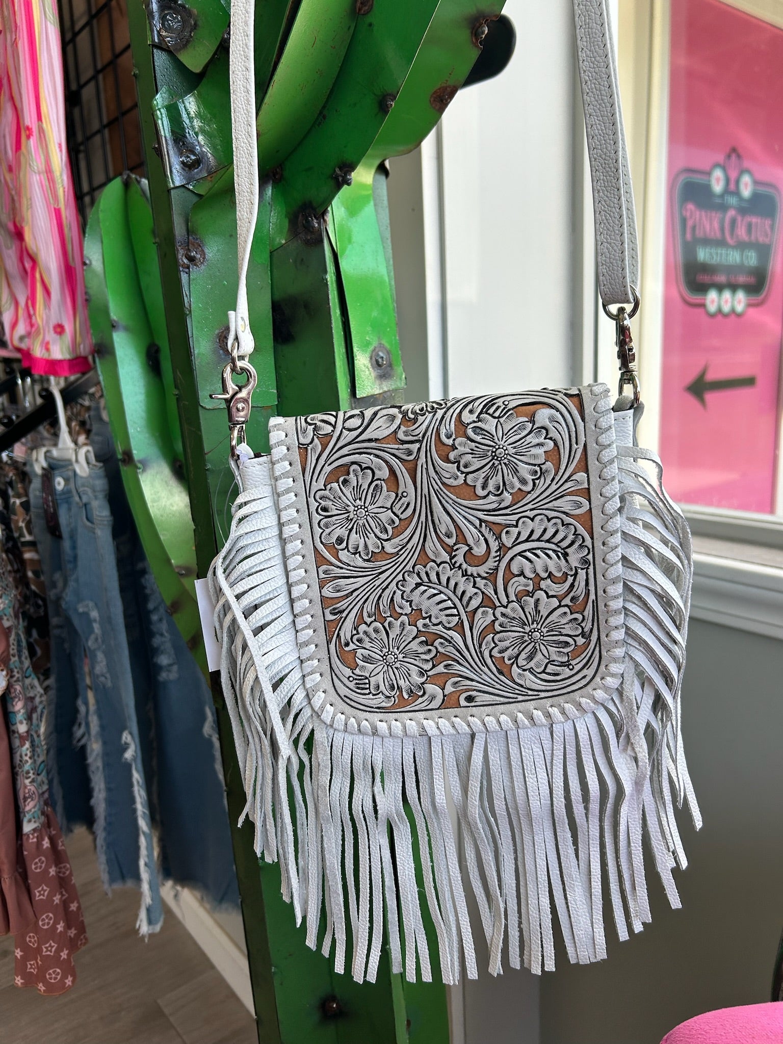 The White Magnolia Tooled Fringe Crossbody