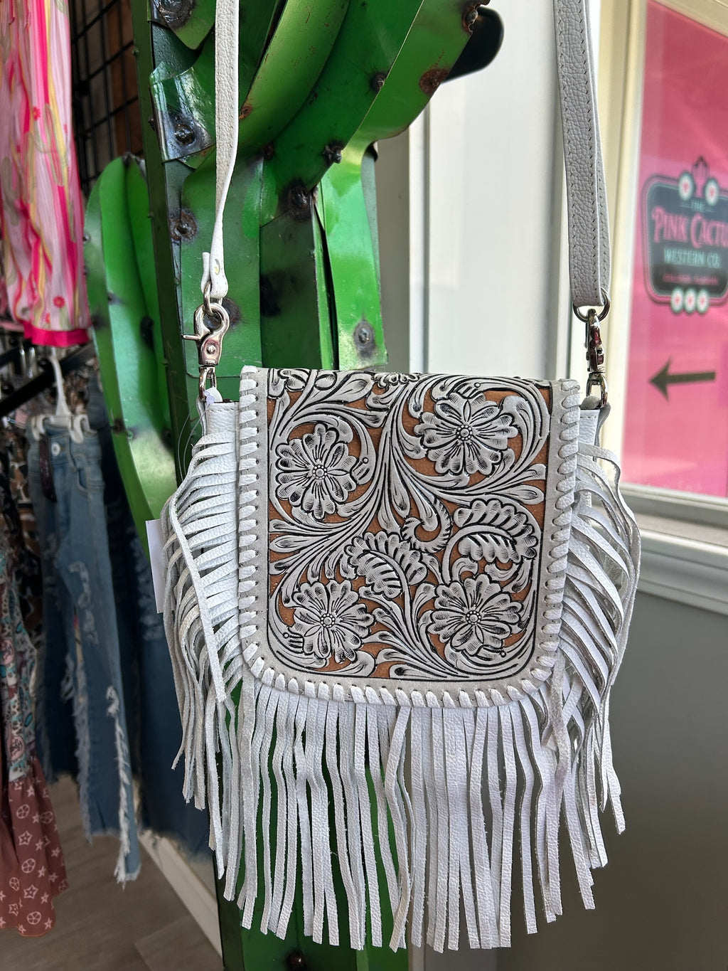 The White Magnolia Tooled Fringe Crossbody