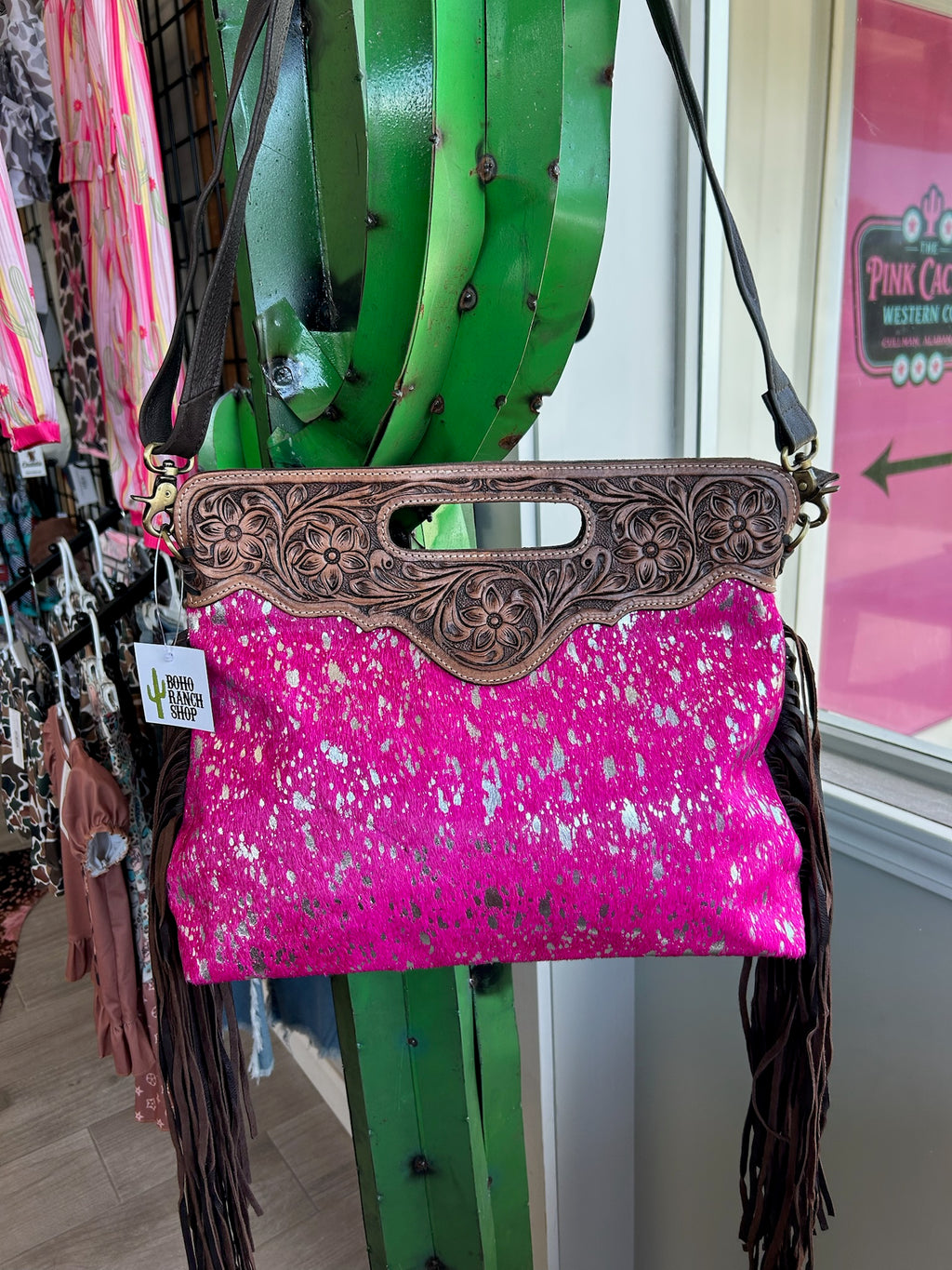 The Hot Shot Tooled Cowhide Fringe Tote