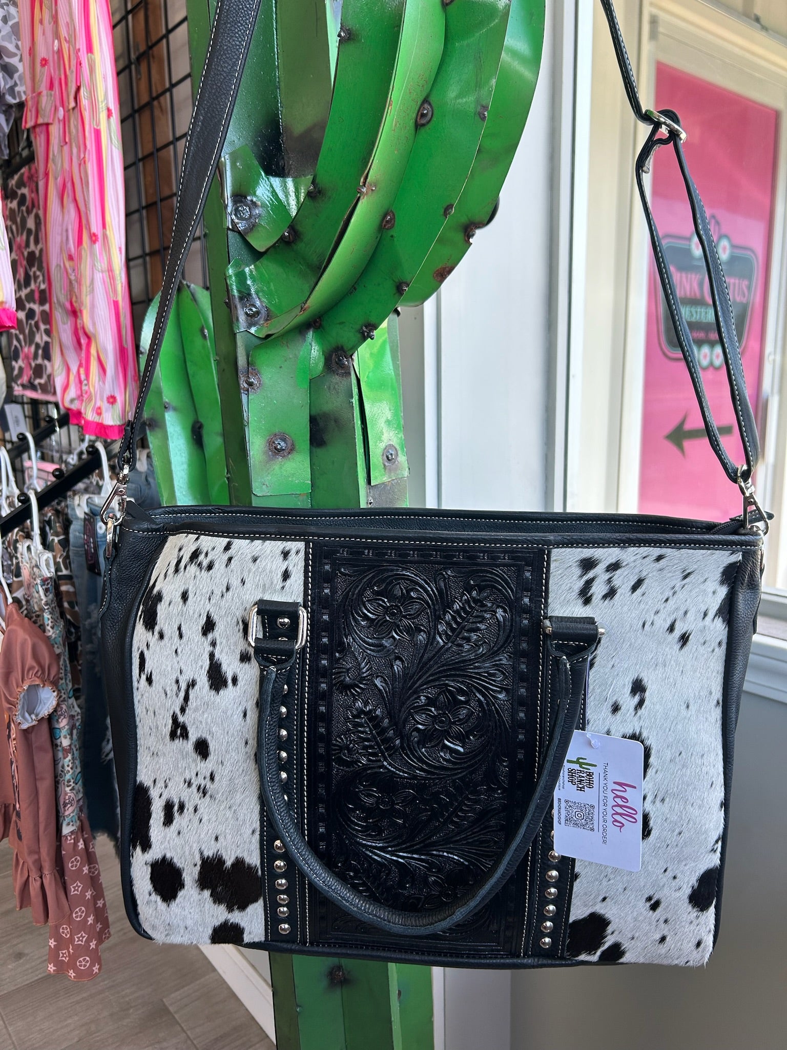 The Black Beauty Tooled Cowhide Tote