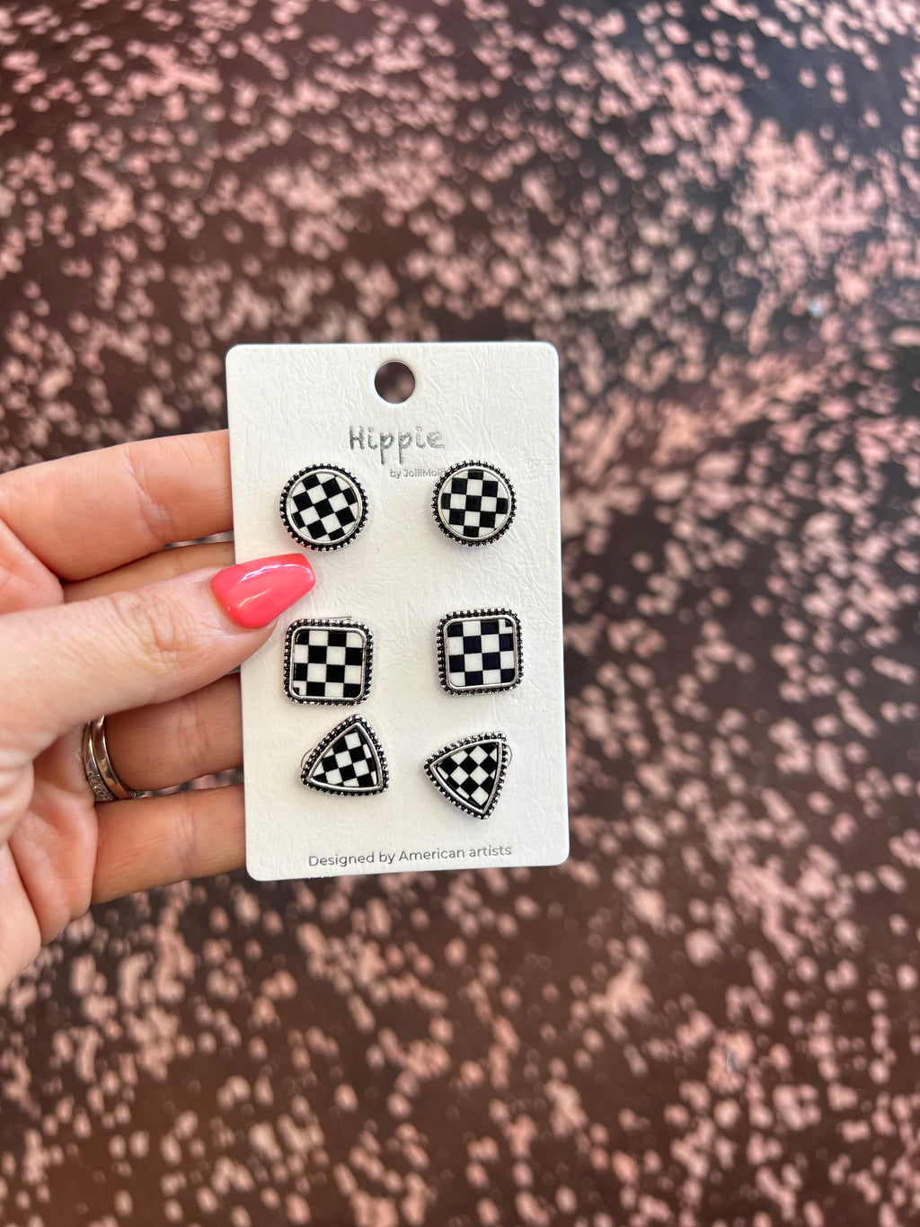 3 Pair Checker Earring Set