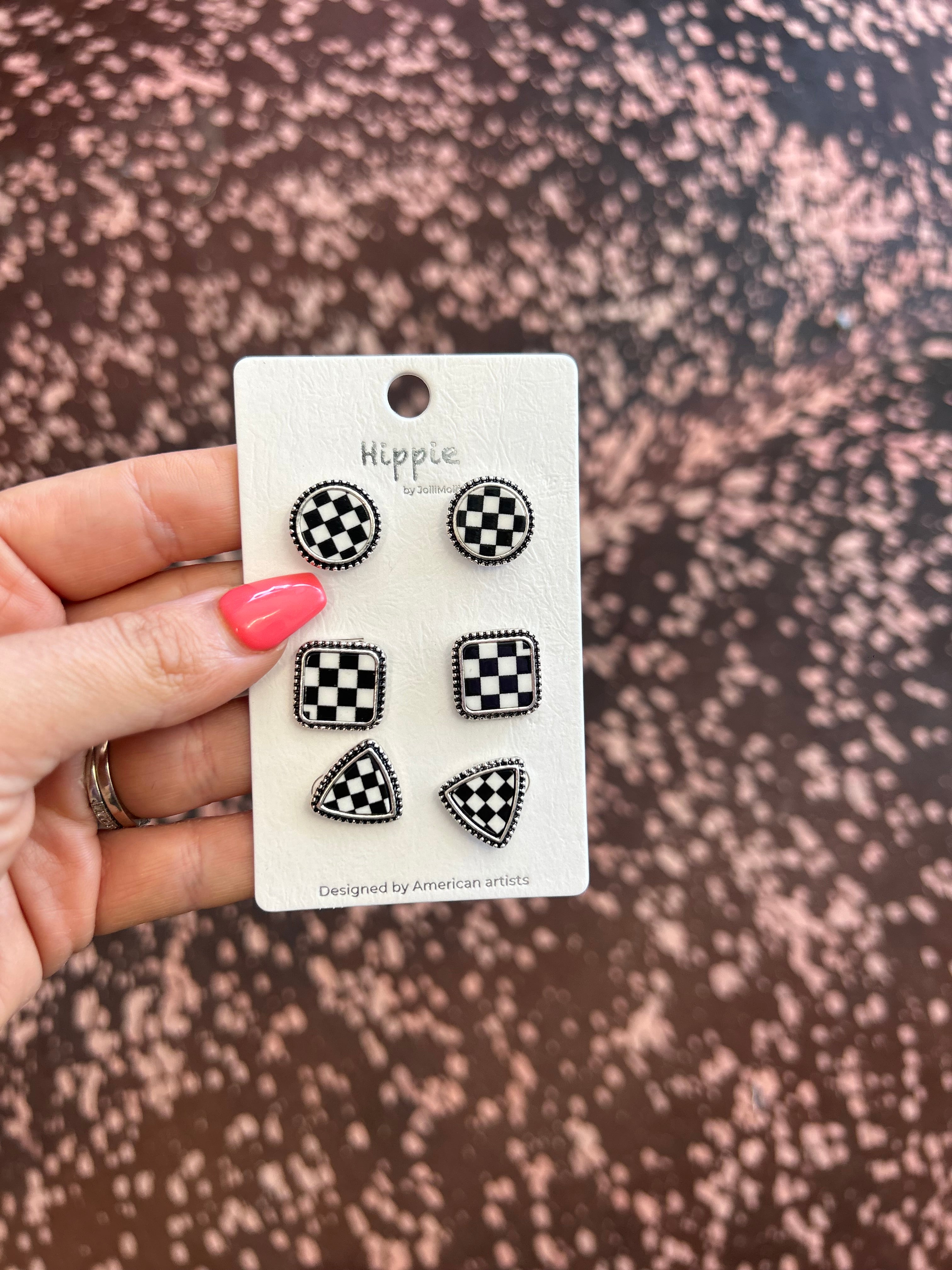 3 Pair Checker Earring Set