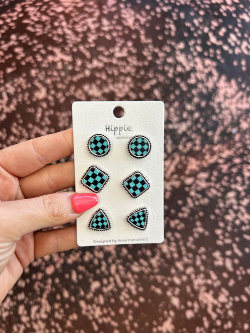 3 Pair Checker Earring Set
