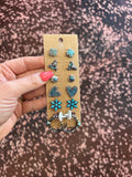 6 Pair Western Stud Earring Set