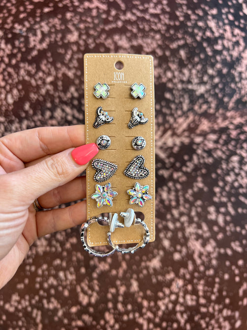 6 Pair Western Stud Earring Set
