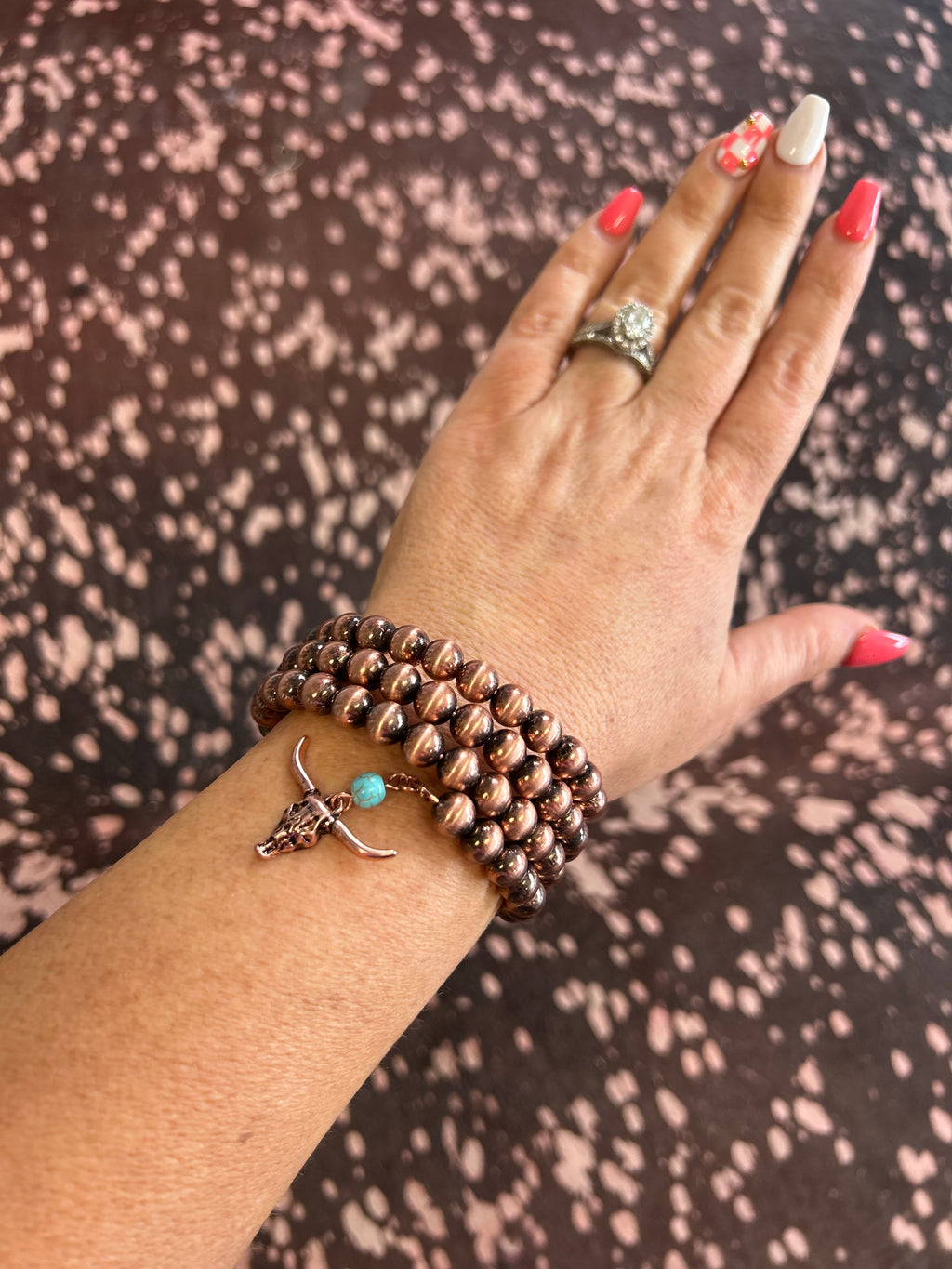 Navajo Pearl Steer Skull Bracelet